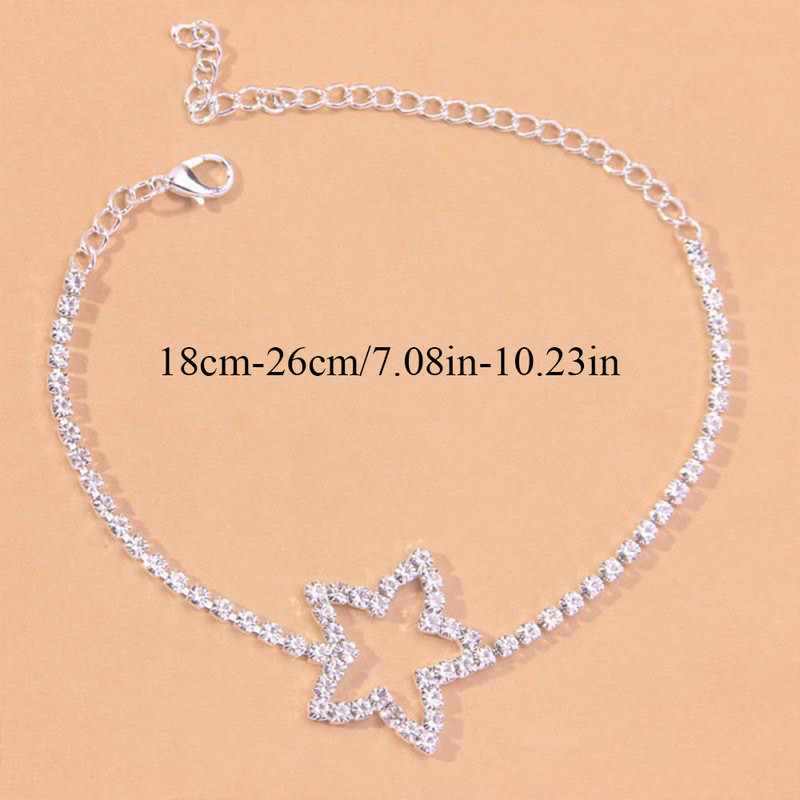 Stonefans Fashion Hollow Star gleznă lanț de picior cu stras pentru femei, vară, tenis de plajă, gleznă, brățară, sandale, bijuterii de cristal