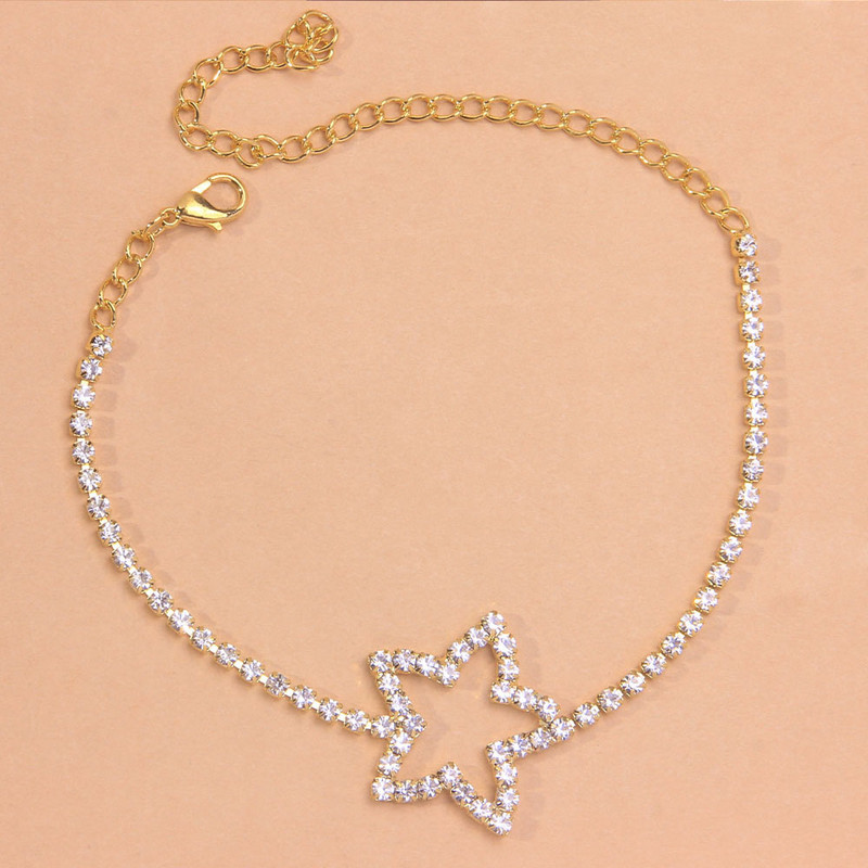 Stonefans Fashion Hollow Star gleznă lanț de picior cu stras pentru femei, vară, tenis de plajă, gleznă, brățară, sandale, bijuterii de cristal
