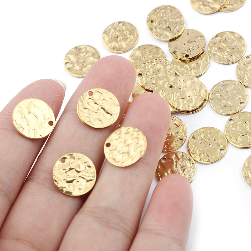 10 bucăți din oțel inoxidabil, auriu, 8 mm, 10 mm, 12 mm, brelocuri rotunde ciocănite, cercei, pandantiv pentru cercei DIY, fabricarea de bijuterii