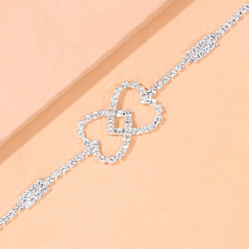 Stonefans Fashion Double Heart Anklet Rhinestone Foot Chain for Women Hollow Crystal Tennis Chain Anklet Гривна на крака Бижута