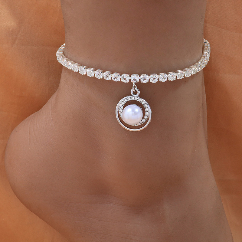 Stonefans Boho Strass Lanț rotund pandantiv gleznă brățară pentru femei vară plajă perle gleznă brățară pe picior lanț bijuterii