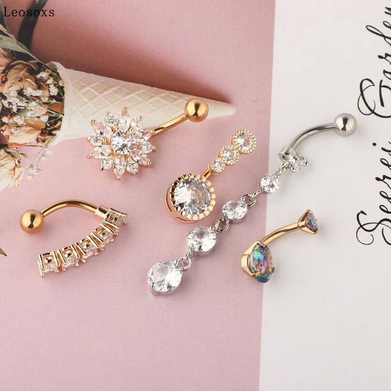 Leosoxs 10 bucăți de inel ombilical combinație stil de litoral lung perla inel pentru buric unghii ombilical set de vânzare cald