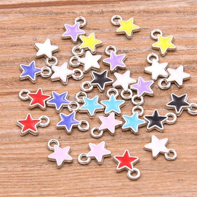 50 buc 2 stiluri 6*8mm 9 culori aliaj metal picătură ulei stele mici Breloc KC aur pandantiv pentru bricolaj brățară colier bijuterii