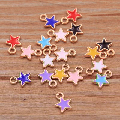 50 buc 2 stiluri 6*8mm 9 culori aliaj metal picătură ulei stele mici Breloc KC aur pandantiv pentru bricolaj brățară colier bijuterii