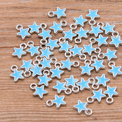 50 buc 2 stiluri 6*8mm 9 culori aliaj metal picătură ulei stele mici Breloc KC aur pandantiv pentru bricolaj brățară colier bijuterii