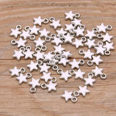 50 buc 2 stiluri 6*8mm 9 culori aliaj metal picătură ulei stele mici Breloc KC aur pandantiv pentru bricolaj brățară colier bijuterii