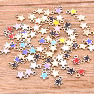 50 buc 2 stiluri 6*8mm 9 culori aliaj metal picătură ulei stele mici Breloc KC aur pandantiv pentru bricolaj brățară colier bijuterii