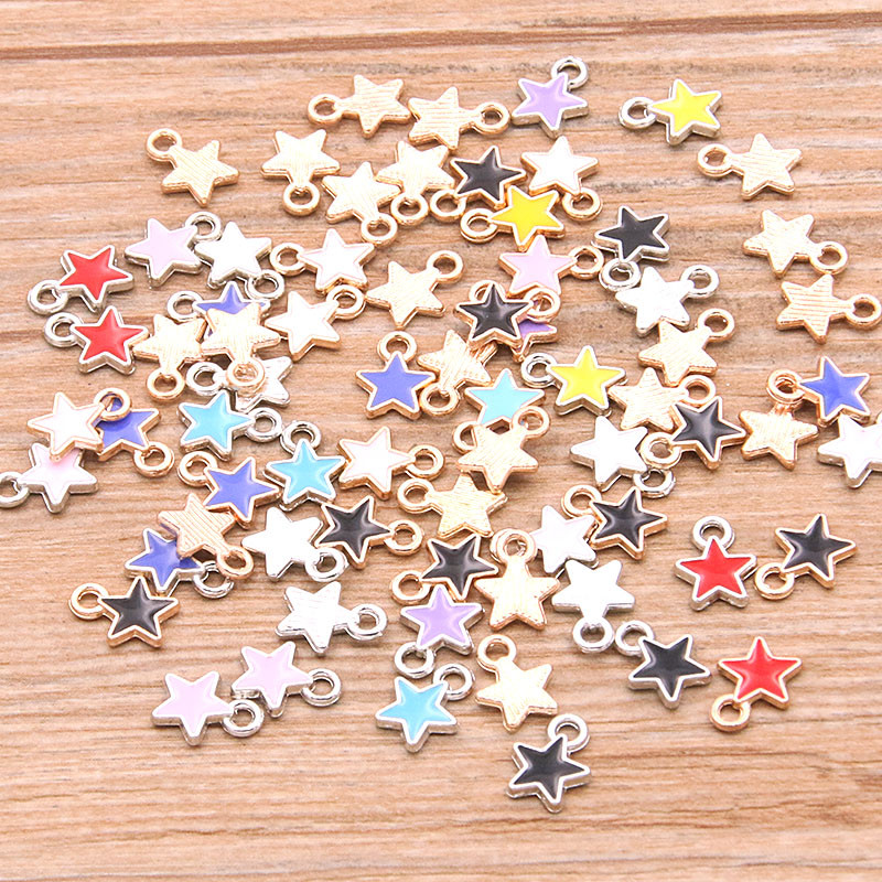 50 buc 2 stiluri 6*8mm 9 culori aliaj metal picătură ulei stele mici Breloc KC aur pandantiv pentru bricolaj brățară colier bijuterii