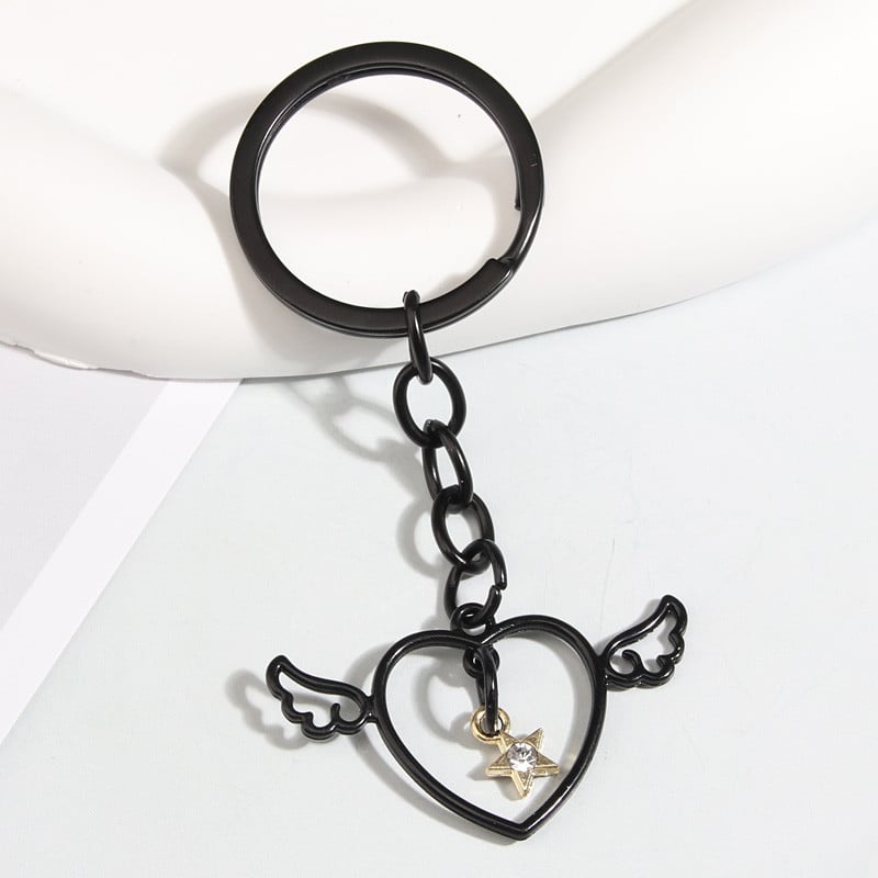 Breloc drăguț emailat, cu aripi goale de inimă, breloc cu stea, breloc din cristal, pentru femei, bărbați, accesoriu pentru geantă, bijuterii DIY, cadouri