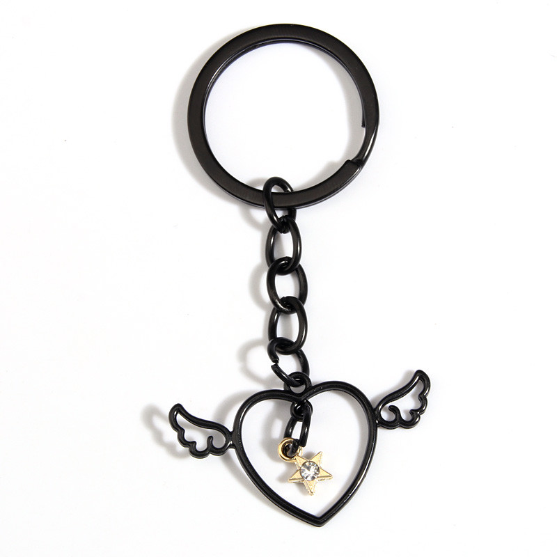 Breloc drăguț emailat, cu aripi goale de inimă, breloc cu stea, breloc din cristal, pentru femei, bărbați, accesoriu pentru geantă, bijuterii DIY, cadouri