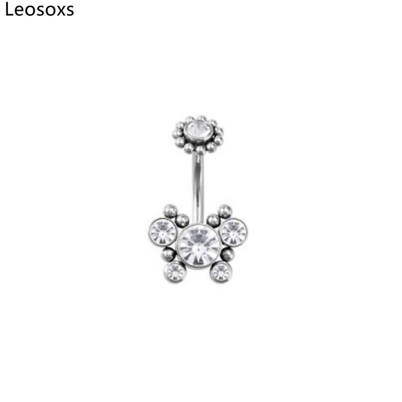 Leosoxs 1 buc Inel pentru buric fluture Nou oțel titan cu împânzire cu diamante Bijuterii piercing pentru corp pentru unghii 14G