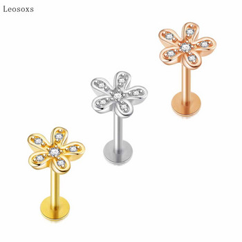 Leosoxs 2 τμχ Fashion Sweet Cross Small Flower Threeded Ear Bone Nail Human Body Piercing Jewelry