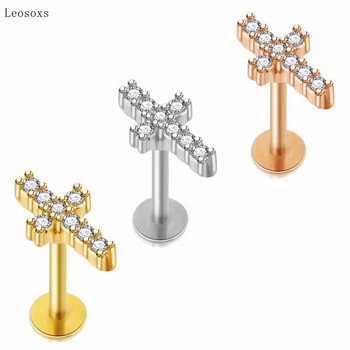 Leosoxs 2 τμχ Fashion Sweet Cross Small Flower Threeded Ear Bone Nail Human Body Piercing Jewelry