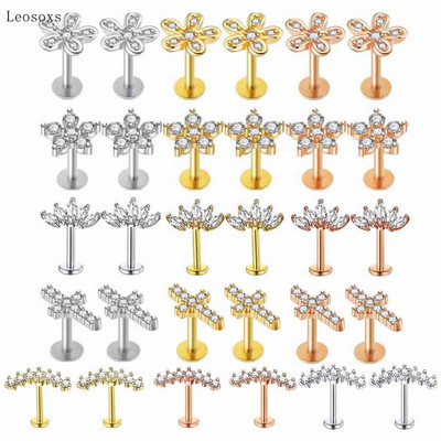 Leosoxs 2 bucăți modă dulce cruce flori mici filetate ureche os unghii piercing corp uman bijuterii