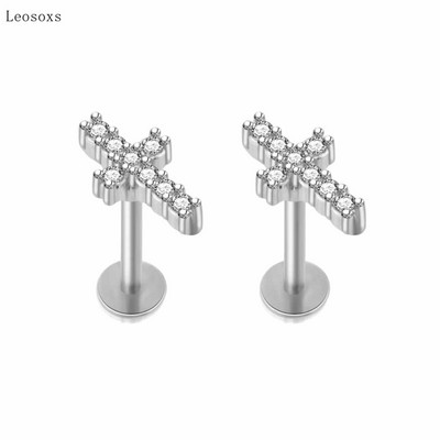 Leosoxs 2 bucăți modă dulce cruce flori mici filetate ureche os unghii piercing corp uman bijuterii