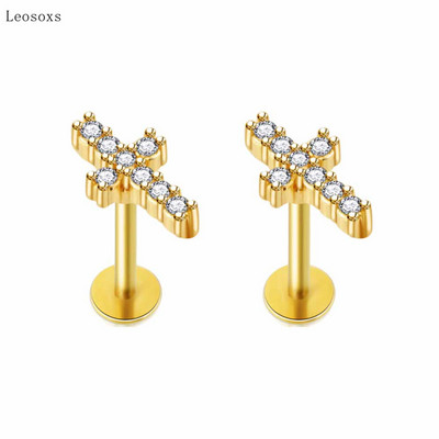 Leosoxs 2 bucăți modă dulce cruce flori mici filetate ureche os unghii piercing corp uman bijuterii