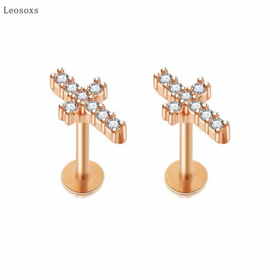 Leosoxs 2 bucăți modă dulce cruce flori mici filetate ureche os unghii piercing corp uman bijuterii