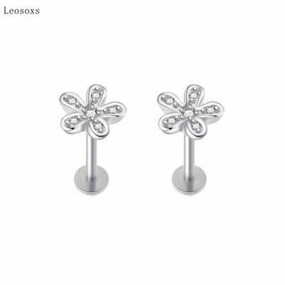 Leosoxs 2 bucăți modă dulce cruce flori mici filetate ureche os unghii piercing corp uman bijuterii
