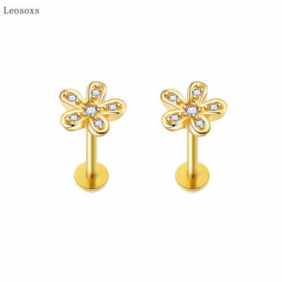 Leosoxs 2 bucăți modă dulce cruce flori mici filetate ureche os unghii piercing corp uman bijuterii