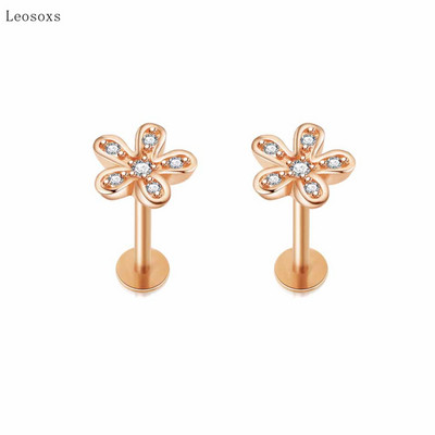 Leosoxs 2 bucăți modă dulce cruce flori mici filetate ureche os unghii piercing corp uman bijuterii