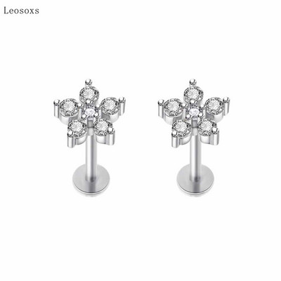 Leosoxs 2 bucăți modă dulce cruce flori mici filetate ureche os unghii piercing corp uman bijuterii