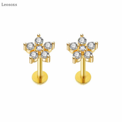 Leosoxs 2 bucăți modă dulce cruce flori mici filetate ureche os unghii piercing corp uman bijuterii