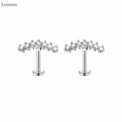 Leosoxs 2 bucăți modă dulce cruce flori mici filetate ureche os unghii piercing corp uman bijuterii