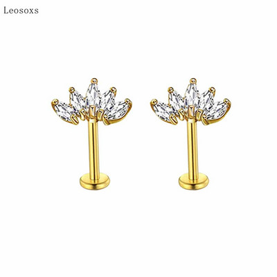 Leosoxs 2 bucăți modă dulce cruce flori mici filetate ureche os unghii piercing corp uman bijuterii