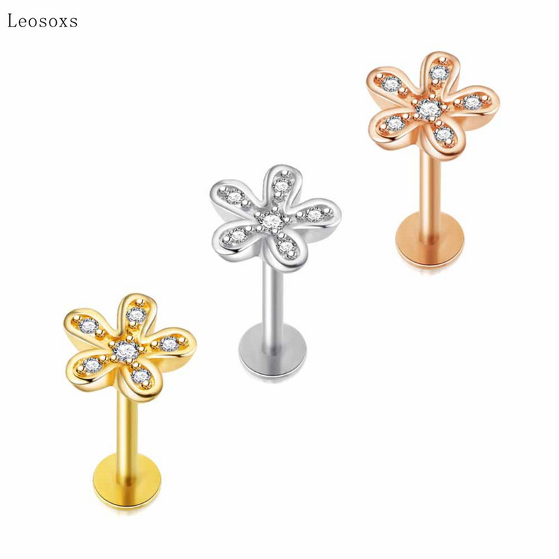 Leosoxs 2 bucăți modă dulce cruce flori mici filetate ureche os unghii piercing corp uman bijuterii