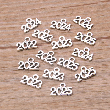 60PCS 10*14mm Метална сплав Фото Цвят Години Талисмани 2022 2023 2024 2025 Висулка за изработка на бижута Направи си сам ръчно изработен занаят