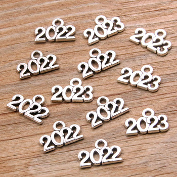 60PCS 10*14mm Метална сплав Фото Цвят Години Талисмани 2022 2023 2024 2025 Висулка за изработка на бижута Направи си сам ръчно изработен занаят