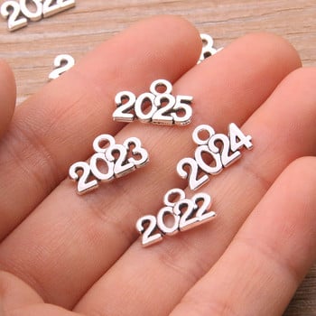 60PCS 10*14mm Метална сплав Фото Цвят Години Талисмани 2022 2023 2024 2025 Висулка за изработка на бижута Направи си сам ръчно изработен занаят