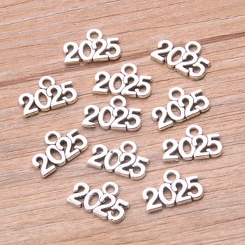 60PCS 10*14mm Метална сплав Фото Цвят Години Талисмани 2022 2023 2024 2025 Висулка за изработка на бижута Направи си сам ръчно изработен занаят