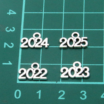 60PCS 10*14mm Метална сплав Фото Цвят Години Талисмани 2022 2023 2024 2025 Висулка за изработка на бижута Направи си сам ръчно изработен занаят