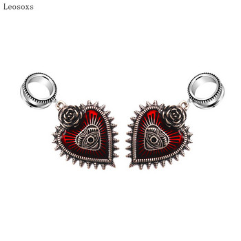 Leosoxs 2 бр. Fashion Diablo Bloody Heart Wings Demon Eyes Black Gems Bleeding Ear Spreading Пиърсинг бижута