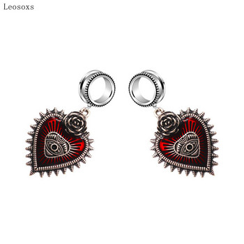 Leosoxs 2 бр. Fashion Diablo Bloody Heart Wings Demon Eyes Black Gems Bleeding Ear Spreading Пиърсинг бижута