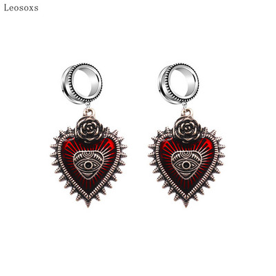 Leosoxs 2 бр. Fashion Diablo Bloody Heart Wings Demon Eyes Black Gems Bleeding Ear Spreading Пиърсинг бижута