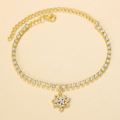 Stonefans, strasuri strălucitoare, pandantiv, brățară de gleznă cu frunze, pentru femei, plajă boho, desculț, bijuterii cu lanț de tenis.