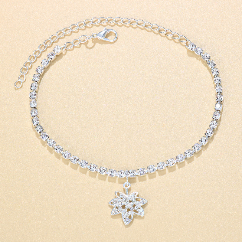 Stonefans, strasuri strălucitoare, pandantiv, brățară de gleznă cu frunze, pentru femei, plajă boho, desculț, bijuterii cu lanț de tenis.