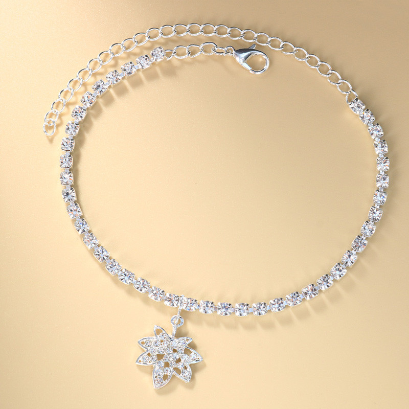 Stonefans, strasuri strălucitoare, pandantiv, brățară de gleznă cu frunze, pentru femei, plajă boho, desculț, bijuterii cu lanț de tenis.