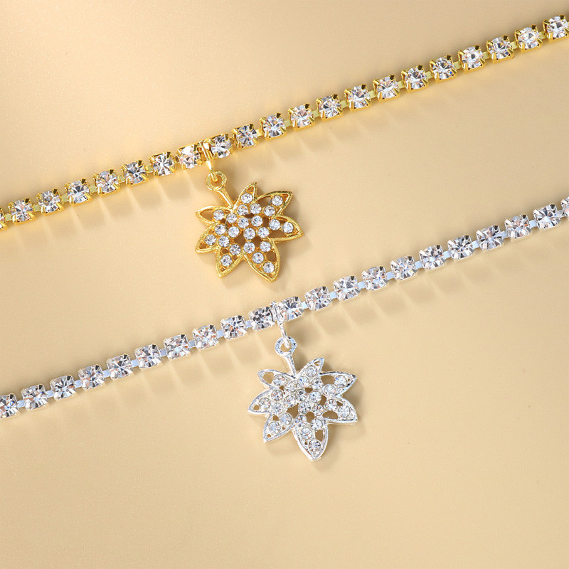 Stonefans, strasuri strălucitoare, pandantiv, brățară de gleznă cu frunze, pentru femei, plajă boho, desculț, bijuterii cu lanț de tenis.