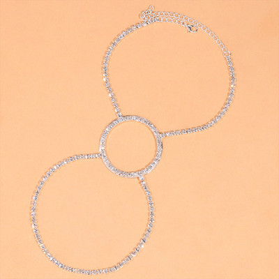 Stonefans Fashion Pantof cu toc înalt Toc rotund cu strass Bijuterii pentru picioare Sandale de plajă simple Brățară decorativă pentru gleznă pe picior