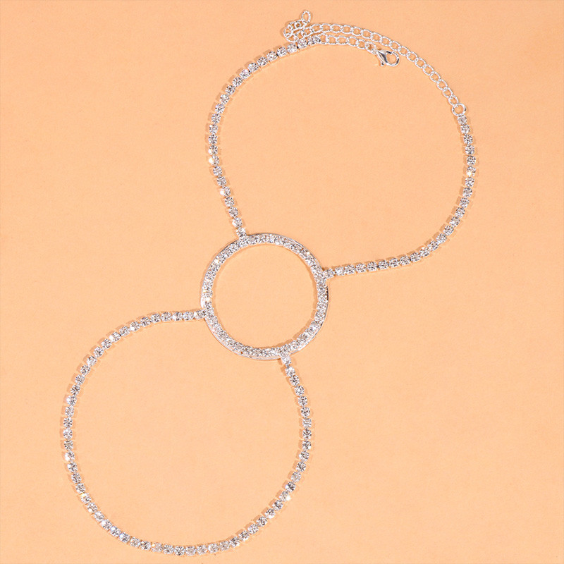 Stonefans Fashion Pantof cu toc înalt Toc rotund cu strass Bijuterii pentru picioare Sandale de plajă simple Brățară decorativă pentru gleznă pe picior