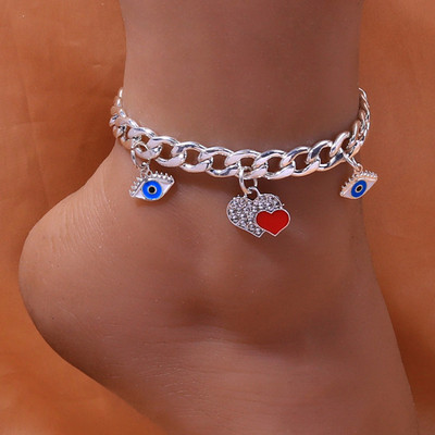 Stonefans Fashion Evil Eye Гривна за глезена Неръждаема стомана Сребърни аксесоари Сърце Верига за крака Сандал Бижута за глезена за жени