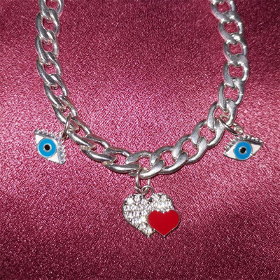 Stonefans Fashion Evil Eye Brățară de gleznă din oțel inoxidabil Accesorii din argint, lanț de inimă pentru picioare, sandale, bijuterii de gleznă pentru femei