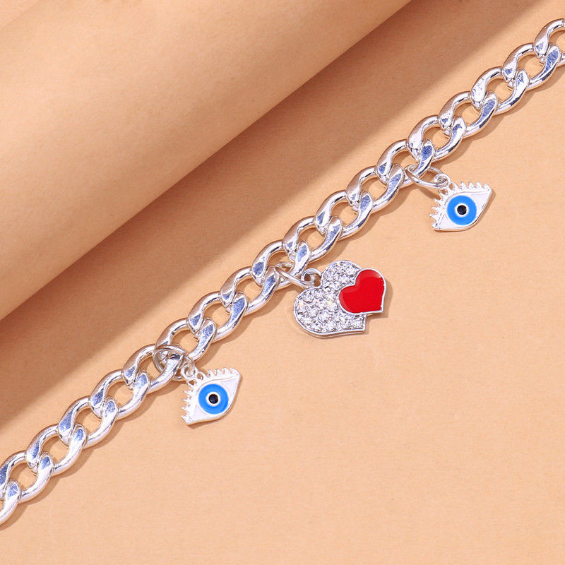 Stonefans Fashion Evil Eye Brățară de gleznă din oțel inoxidabil Accesorii din argint, lanț de inimă pentru picioare, sandale, bijuterii de gleznă pentru femei