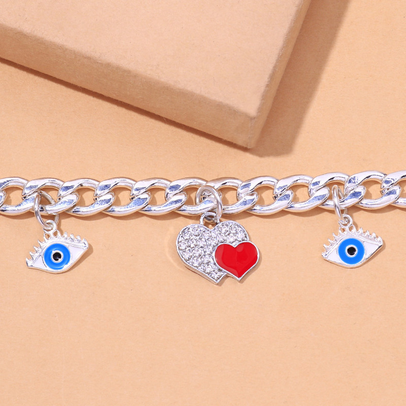 Stonefans Fashion Evil Eye Brățară de gleznă din oțel inoxidabil Accesorii din argint, lanț de inimă pentru picioare, sandale, bijuterii de gleznă pentru femei