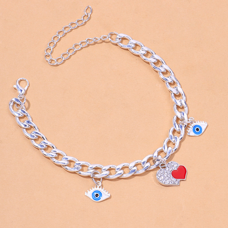 Stonefans Fashion Evil Eye Brățară de gleznă din oțel inoxidabil Accesorii din argint, lanț de inimă pentru picioare, sandale, bijuterii de gleznă pentru femei