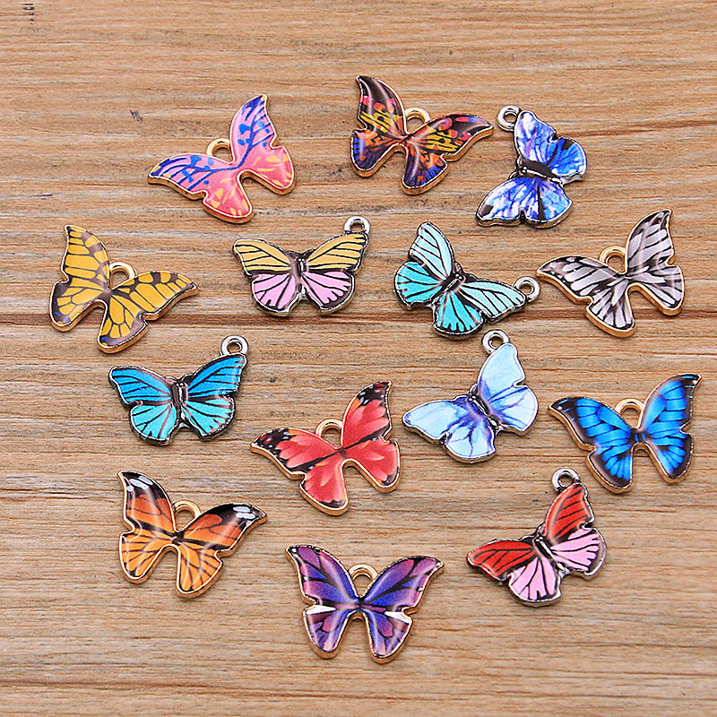 10 bucăți 4 stiluri 8 culori din aliaj de metal picătură ulei colorat fluture farmece pandantiv animal pentru bricolaj brățară colier bijuterii