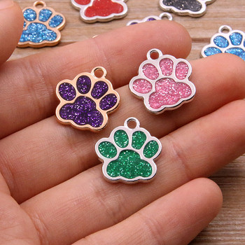 10Pcs 16*17mm 6Color Alloy Metal Rhodium Drop Oil Dog Cat Bear Paw Shining Charms Животно Висулка за Направи си сам гривна Изработка на бижута